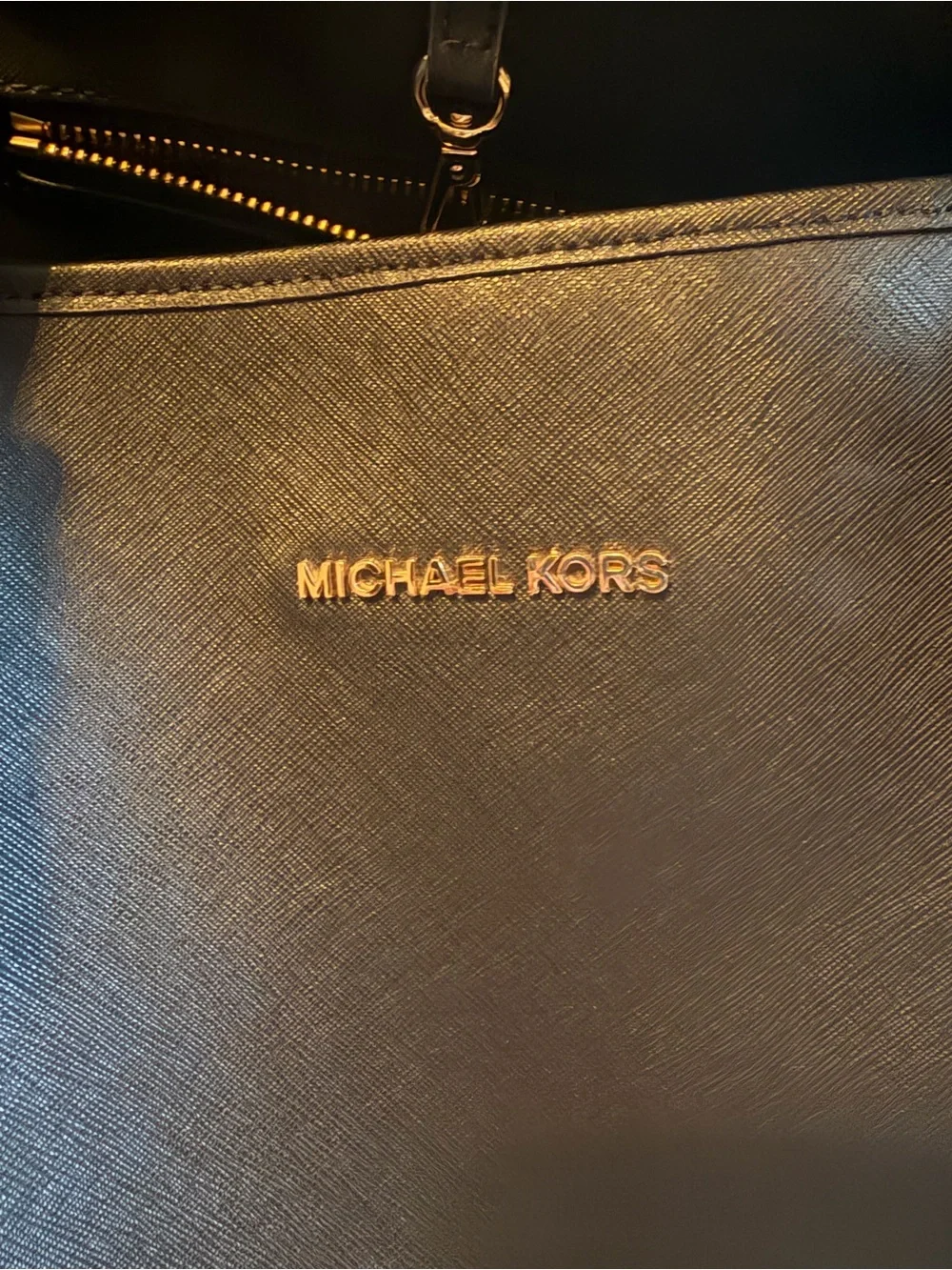 Michael Kors Black Saffiano Leather Tote with Gold Logo Charm